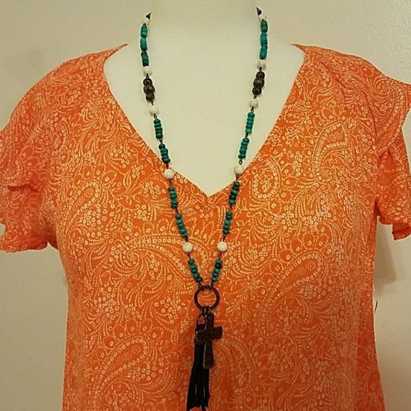 NWT Orange & White Paisley Top - Picture 5 of 6